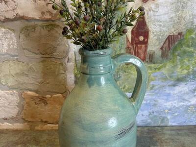 JUG Glazed Green Pottery Sea Glass Green