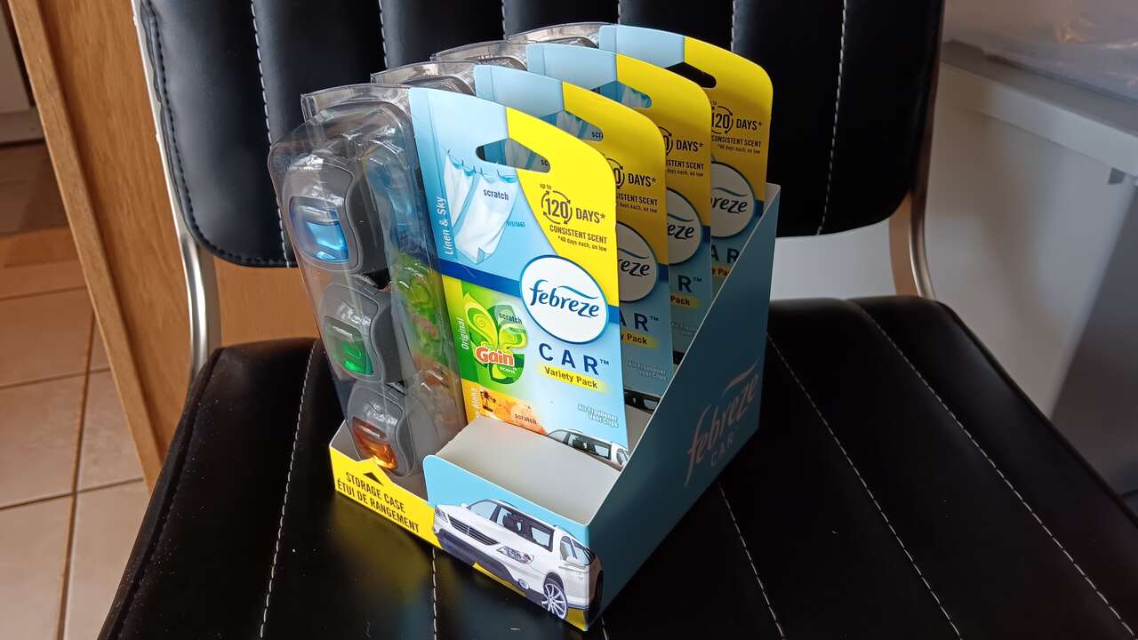 Four Packs of Febreze Car Vent Clip Variety Pack, 3 clips in each pack
