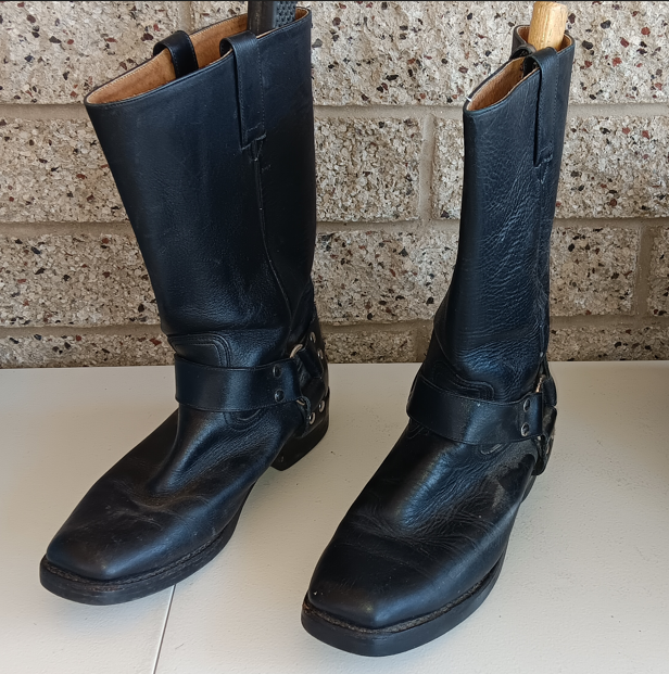 Biker Boots Black Thick Leather From Top to Bottom Size 8 ½ Mens