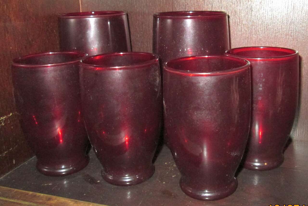 Set of 6 Cranberry Glass Tumblers