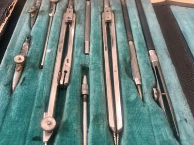ANTIQUE GERMAN DRAFTING PROTRACTOR SET