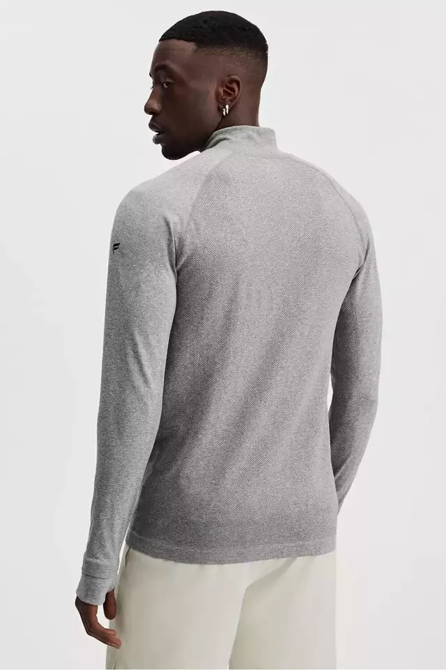 Fabletics The Training Day 1/4 Zip Long Sleeve Mid Grey HTR Mens Size L *NEW*