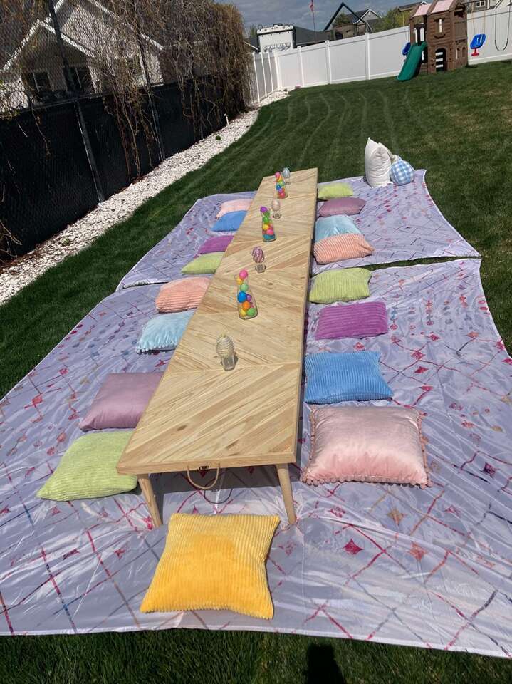 boho Picnic Tables And Pillows For Rent