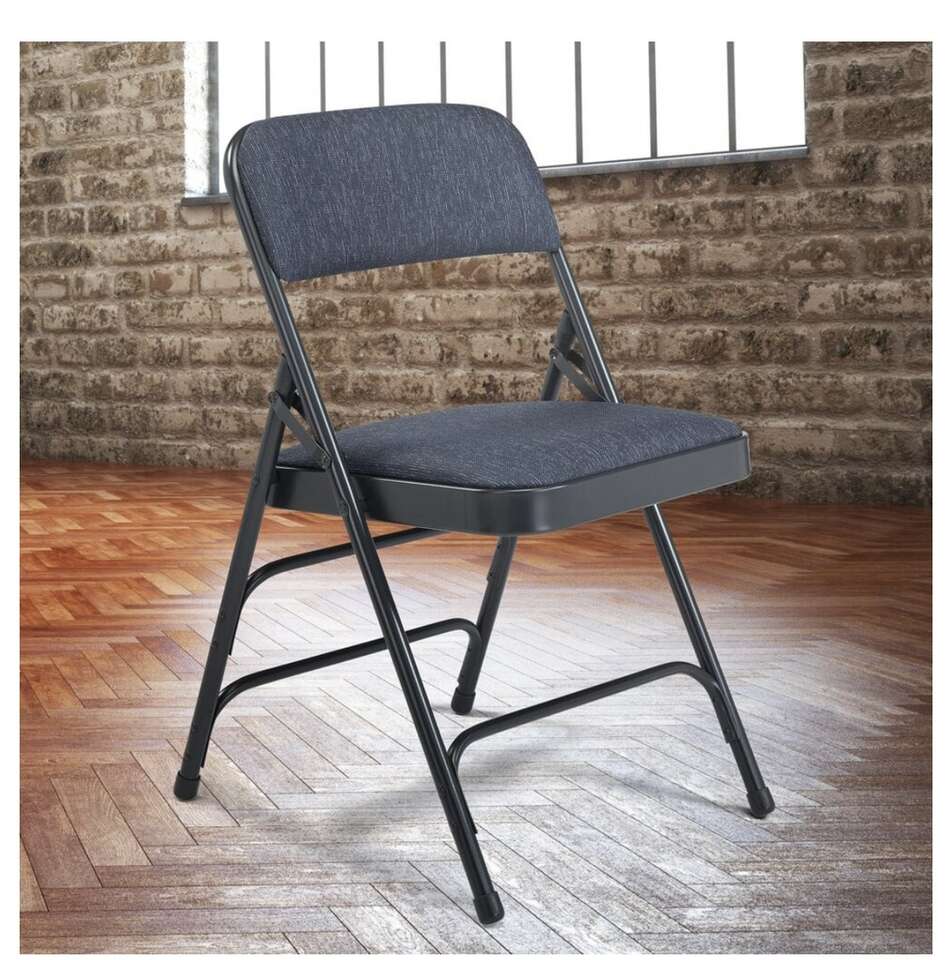 NEW-  4 Blue Fabric Padded Seat Chairs