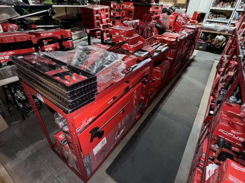 MILWAUKEE TOOL LOT - SOCKET SET, LIGHTS, KNIFE, PLIERS, SCREWDRIVERS, TAPE MEASURE, DRILL BITS