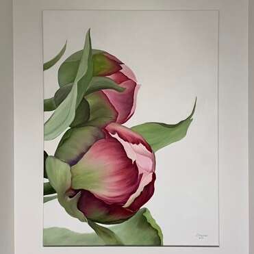 Floral Oil Painting Peony Buds 30x40 Inches