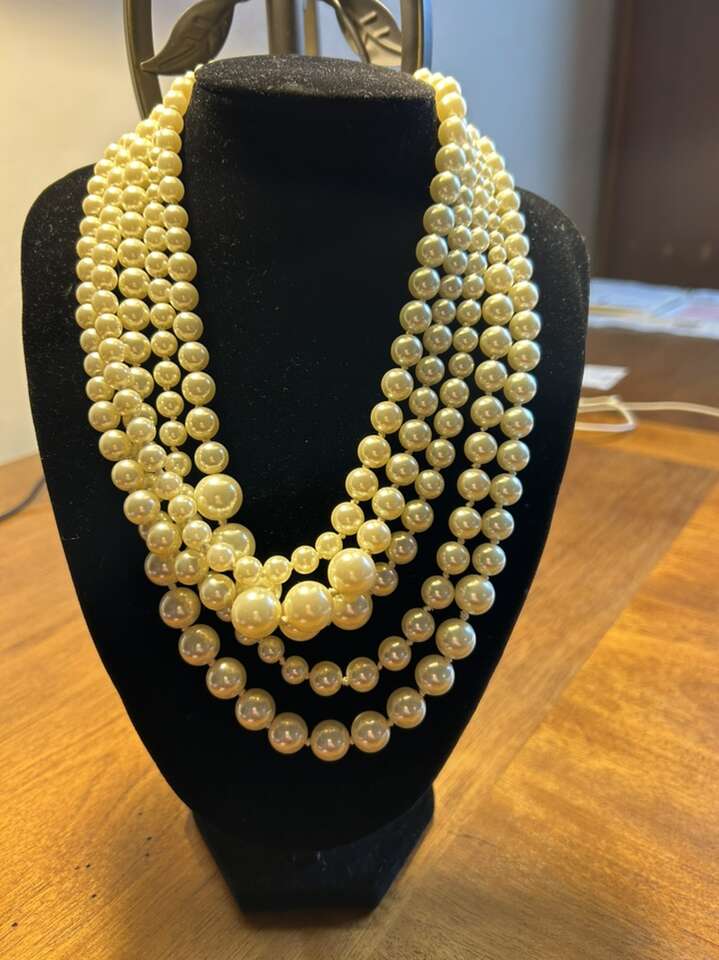 J.Crew 5 Strand Knotted Pearl Necklace Gold Tone