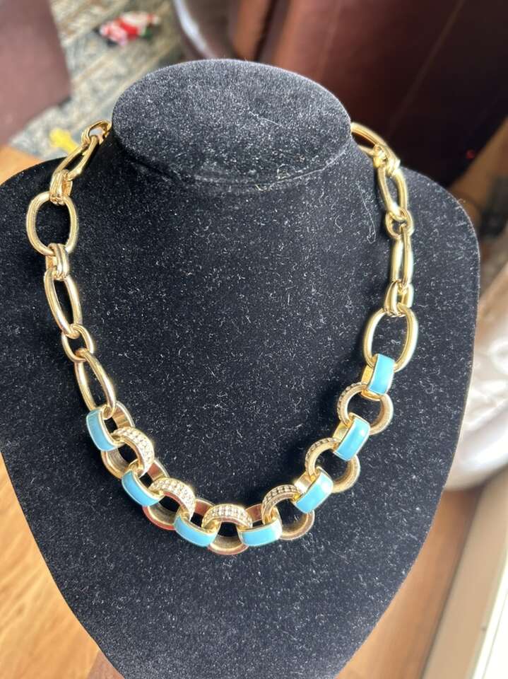 Cubic Zirconium Enamel Gold Tone Link Necklace