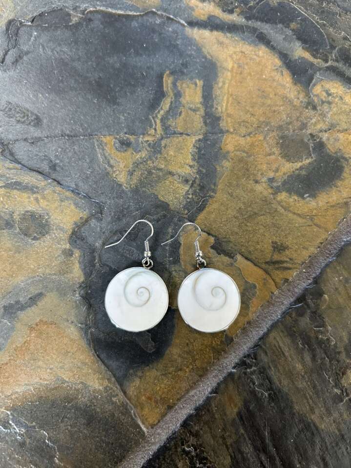 Stainless Steel White Gray Swirl Stone Earrings