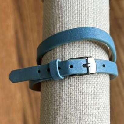 Light Blue Double Wrap Leather Bracelet Buckle