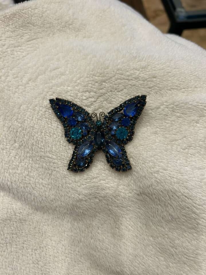Blue Butterfly Weiss Signed Brooch Pin