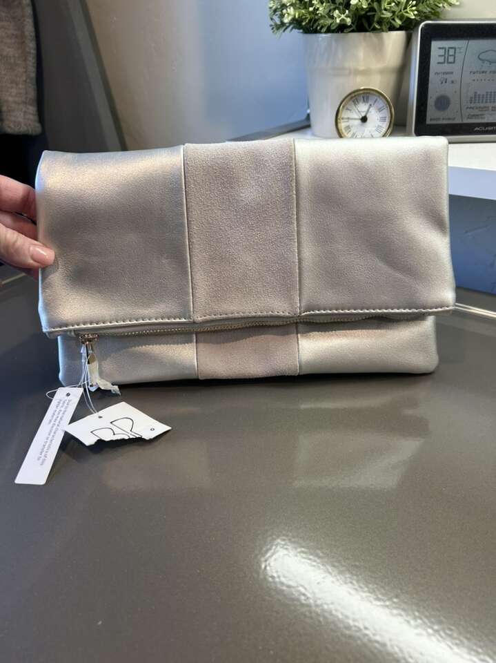 NWT Nordstrom BP Silver Suede Clutch Purse