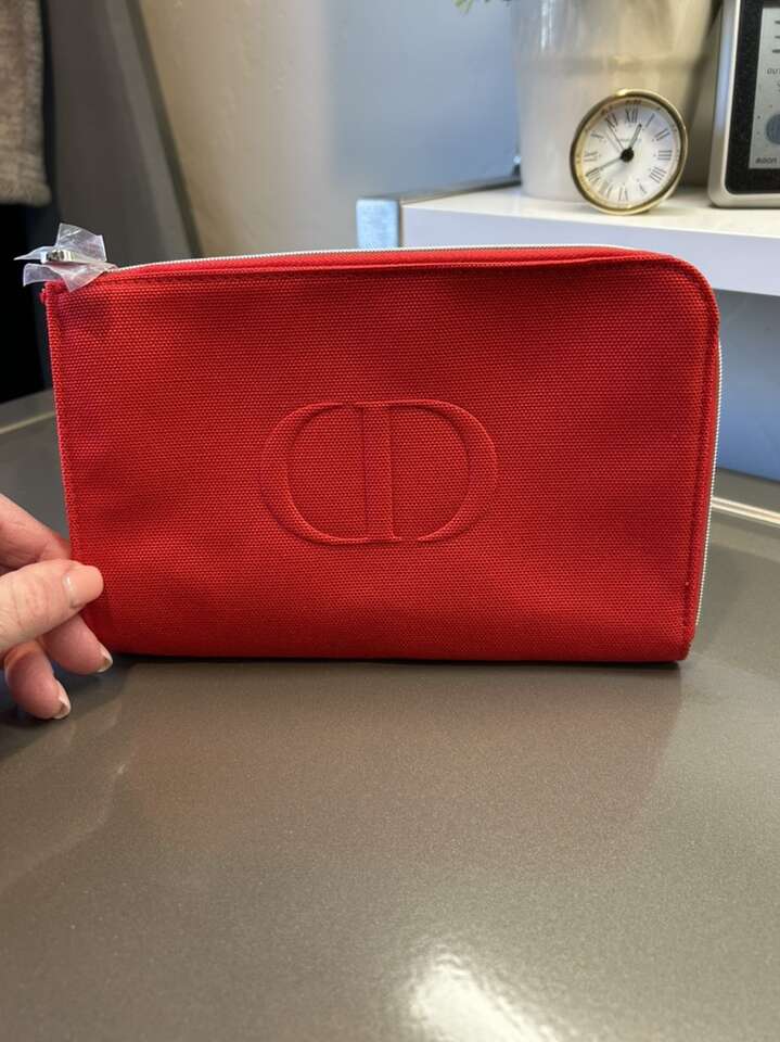 New Christian Dior Make Up Bag Red Canvas