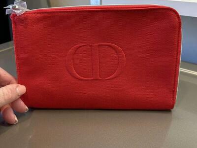 New Christian Dior Make Up Bag Red Canvas