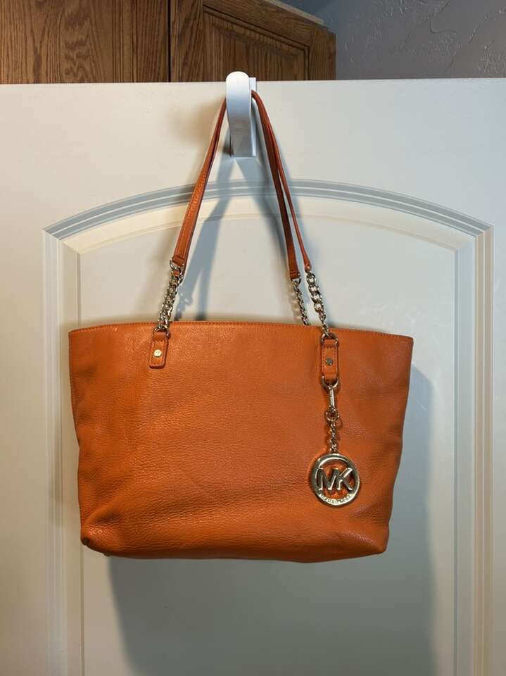 Micheal Kors Pumpkin pebbled Leather Tote Bag
