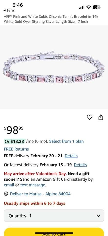 Sterling Silver Tennis Bracelet 7 Pink White CZ