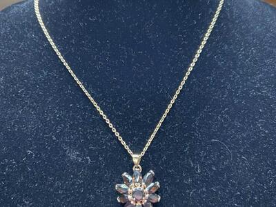 18kgf Citrine Flower Gold Tone Necklace 16