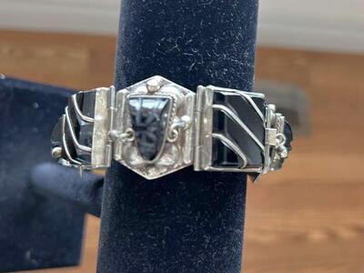 Sterling Silver Onyx Warrior Mask 8 Inch Bracelet