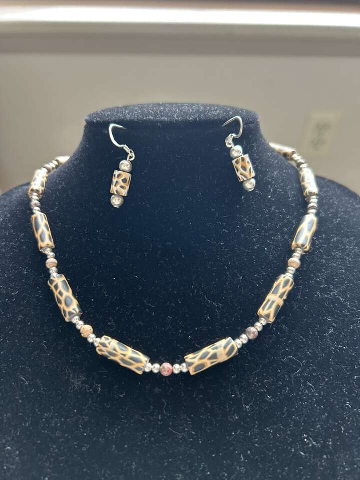 Sterling Silver Necklace Earrings Animal Print