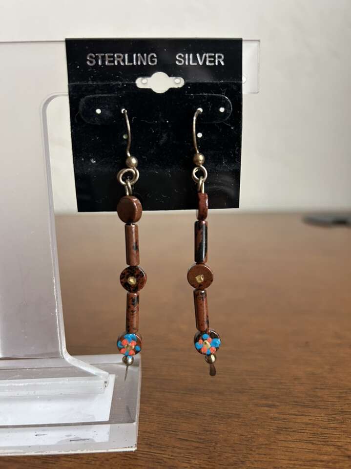 Sterling Silver Mahogany Obsidian Stone Earrings
