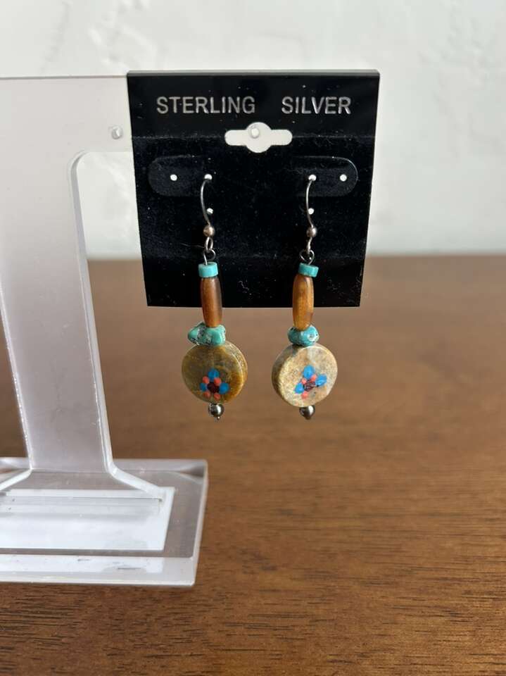 Sterling Silver Brown Tan Stone Earrings