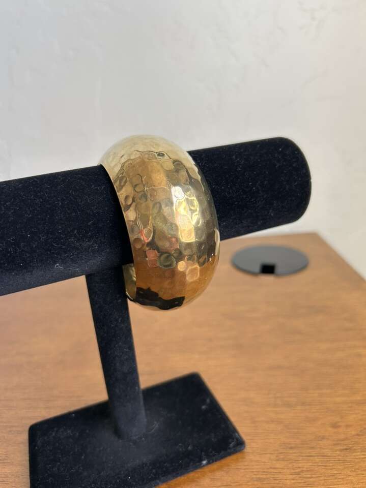 Solid Brass Vintage Hammered Bangle Bracelet Wide