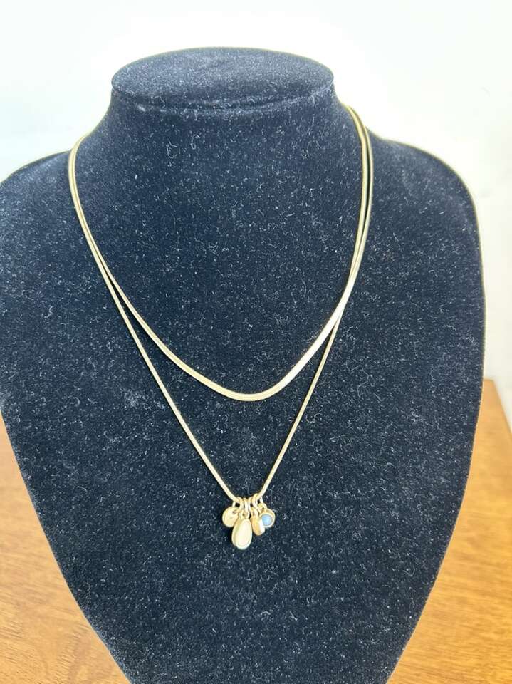 Matte Gold Tone Double 2 Strand 4 Charm Necklace