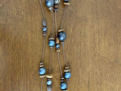 Long Brown Cord Wooden Bead Necklace