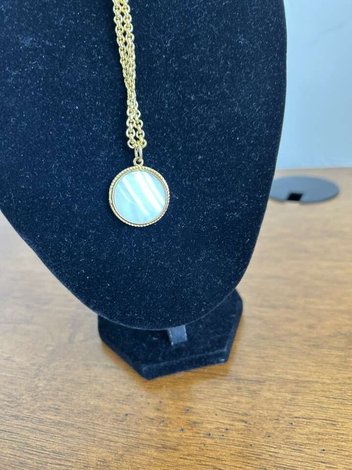 Long Gold Tone Reversible Medallion Necklace