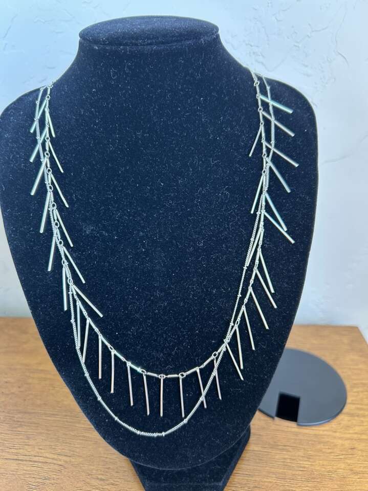 Silver Tone double strand fringe necklace
