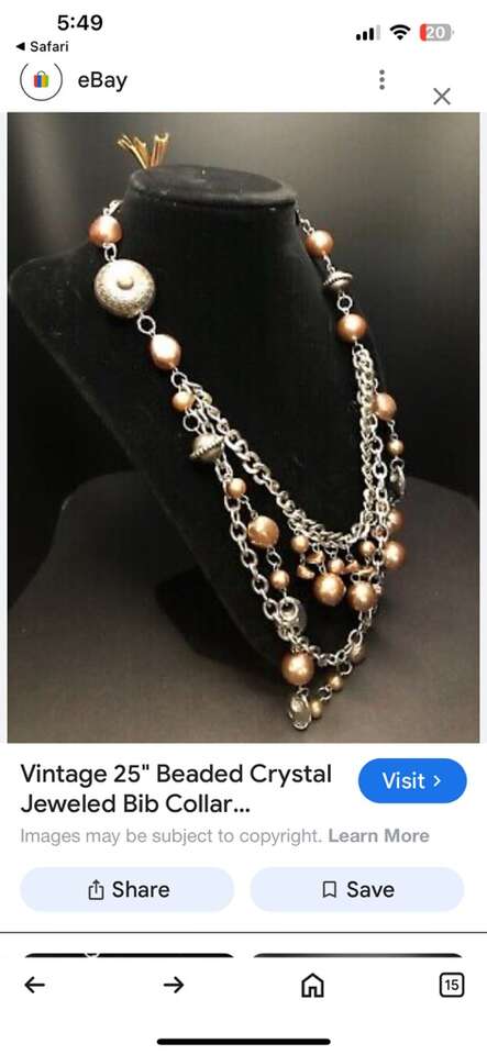 Brown Ribbon Faux Pearls Silver Tone Necklace