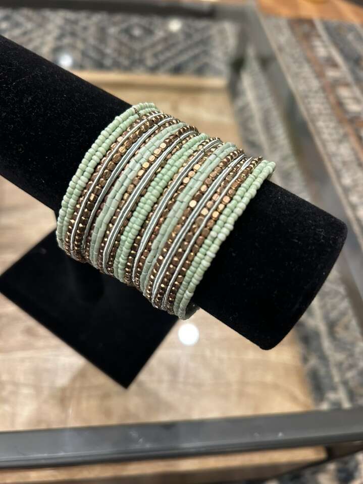 Mint Bronze Sead Bead Indian Style Cuff Bracelet