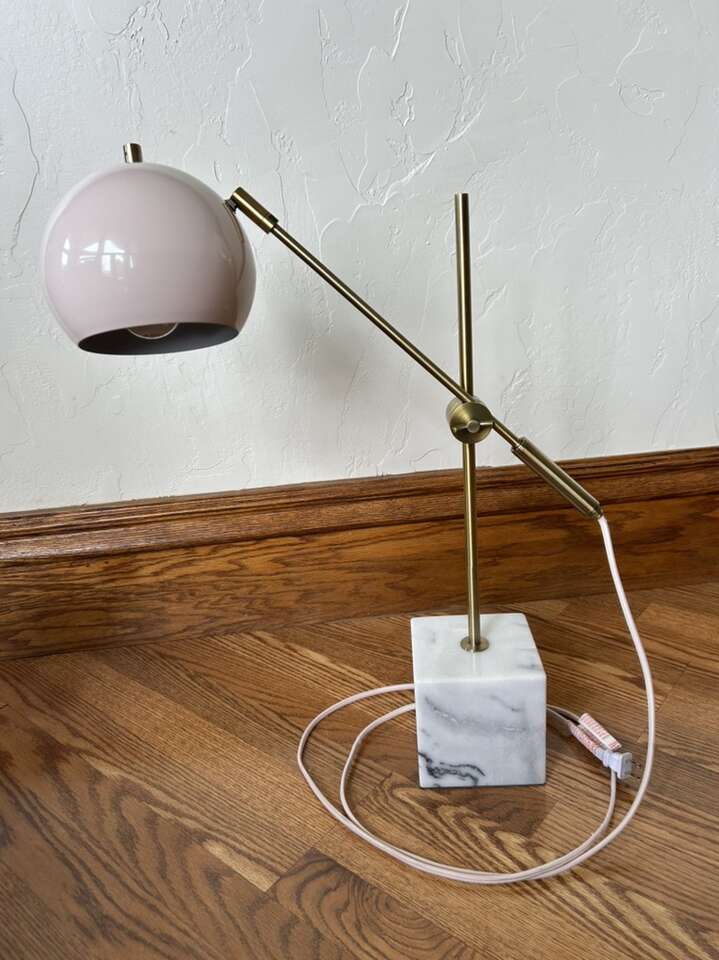 Blush Pink White Gray Marble Brass Desk Lamp