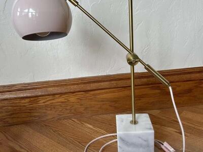 Blush Pink White Gray Marble Brass Desk Lamp