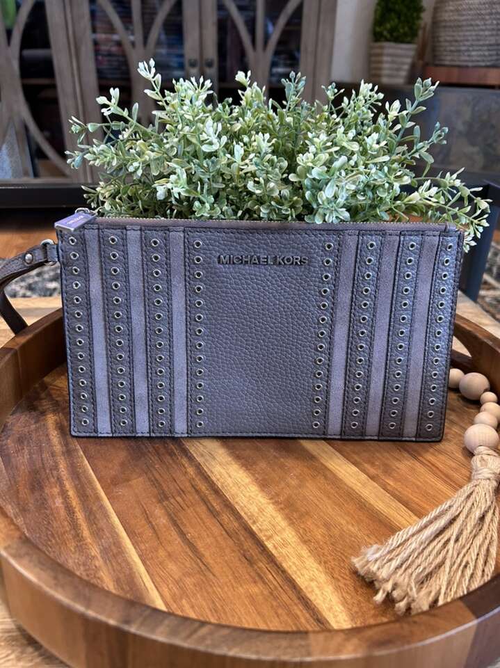 Michael Kors Gray Leather Suede Grommet Wallet