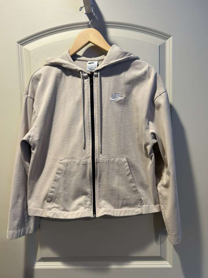 Nike Zip Up Jacket W Hood Cropped Beige Small