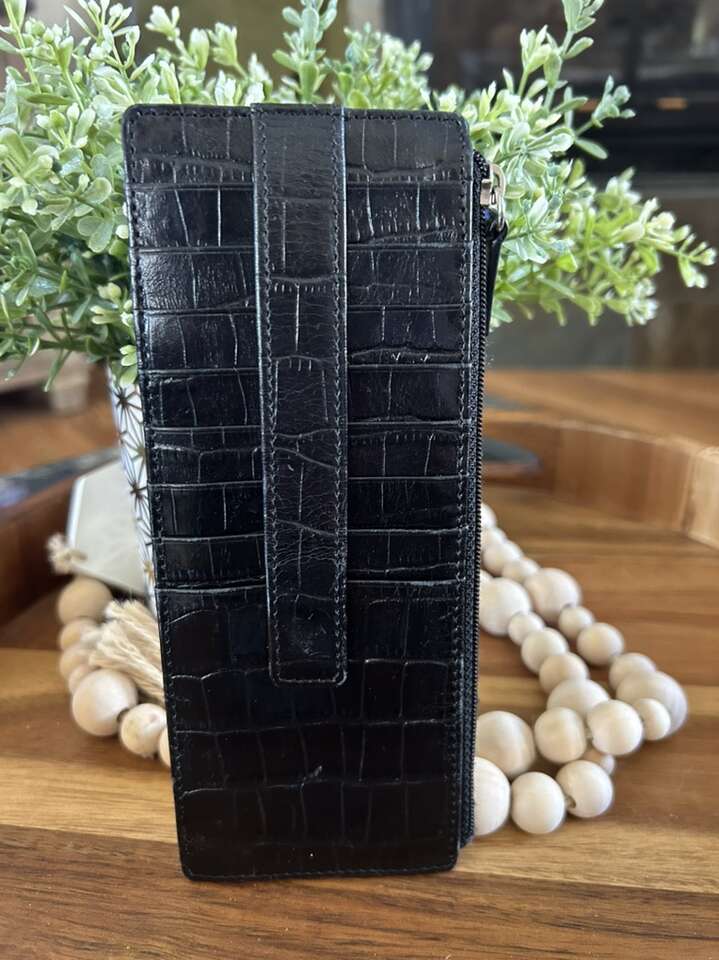 Lodis Black Leather Credit Card Wallet Crocodile