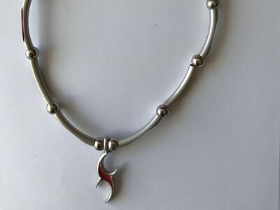 Men's black, silver and red necklace