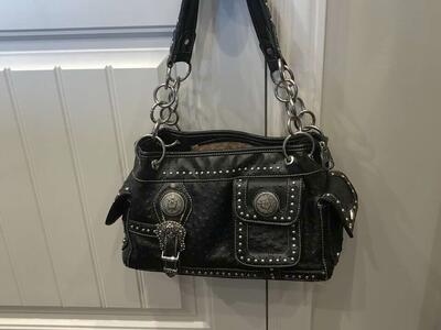 Women's Black Leather Studded Purse (MONTANA WEST)