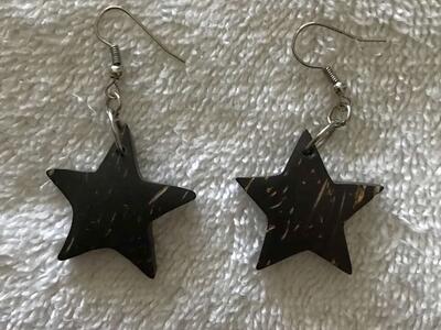 Star shaped earrings made out of wood - brown in color