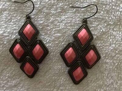 Pink Dangle Earrings - 1 3/4 in length
