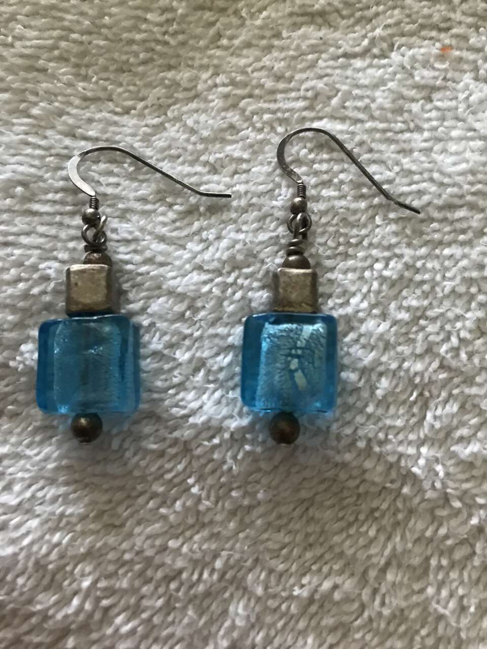 Light blue and silver dangle earrings - 1 inch in length