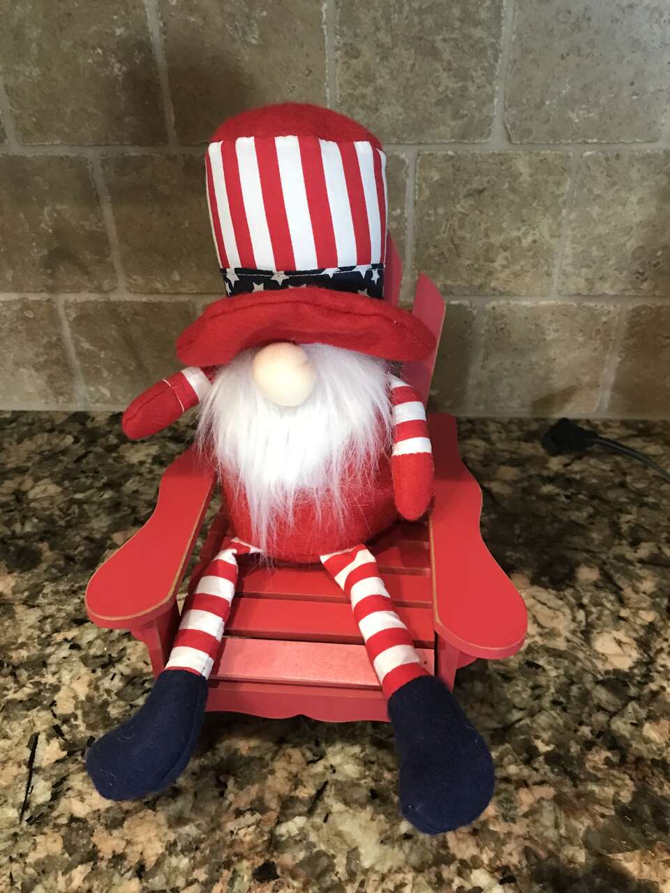 Uncle Sam stuffed animal sitting on a little chair - 4th of July Holiday Decoration