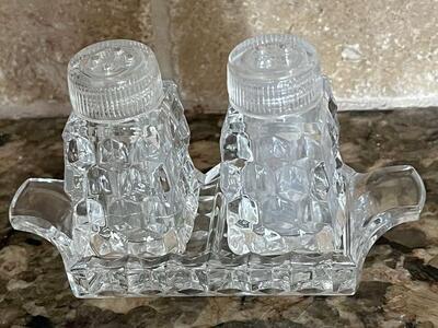 Vintage Miniature Cut Crystal Salt & Pepper Shakers with Tray