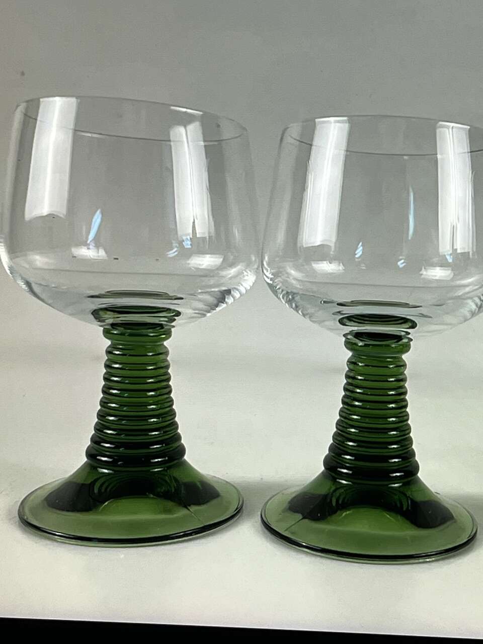 Vintage wine glasses with green stem - 12 glasses - will sell separately