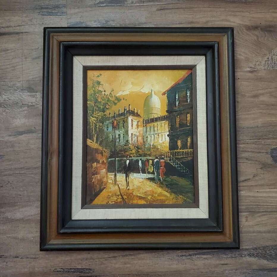 Vintage PG Tiele Oil Painting Paris Wood Frame