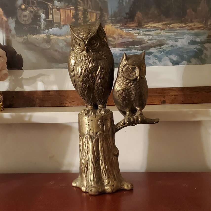 Vintage Large Brass Owls Korea