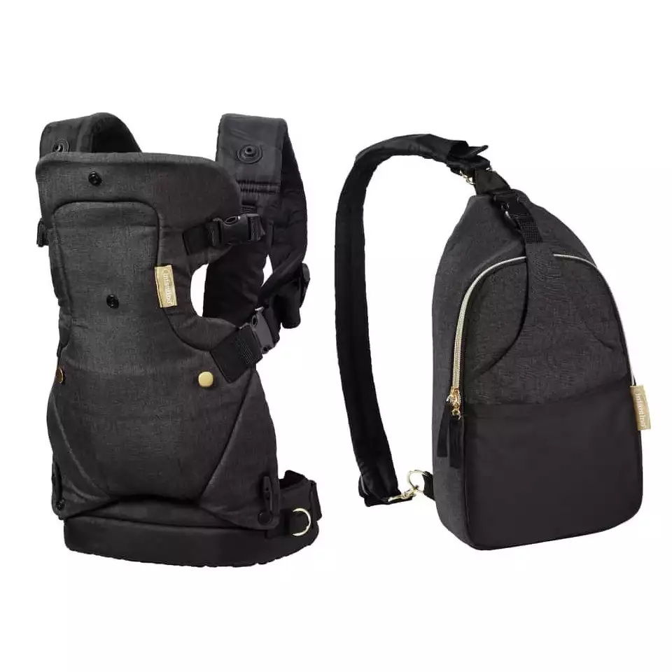 Infantino Flip 4-in-1 Convertible Carrier Crossbody Diaper Bag Set, 8-32lbs, Black, 2-Piece Set