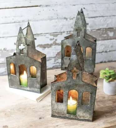 75% OFF RETAIL! BRAND NEW IN BOX- (CASE OF 6) Decorative Metal Church Luminaries