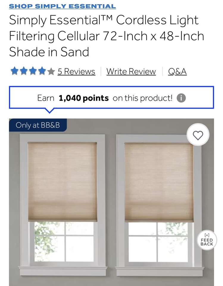 NEW IN BOX Cordless Light Filtering Cellular Shade